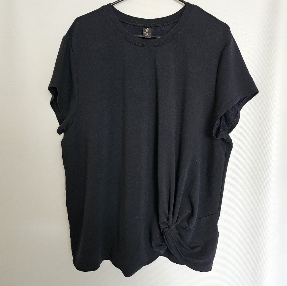 Skechers Top Womens Black Short Sleeve Boxy Plus Size T-shirt 2XL